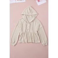 Azura Exchange Waffle Knit Buttons Ruffled Hooded Top - L thumbnail