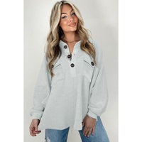 Azura Exchange Oversized Button Collared Sweatshirt - M thumbnail