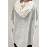 Azura Exchange Gray Button Up Contrast Knitted Sleeves Hooded Jacket - L thumbnail