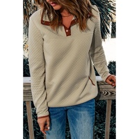Azura Exchange Contrast Binding Snap Button Geometric Pullover Sweatshirt - S thumbnail