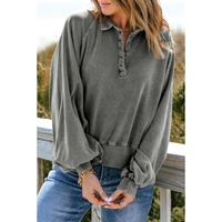 Azura Exchange Washed Snap Buttons Lantern Sleeve Pullover Sweatshirt - 2XL thumbnail