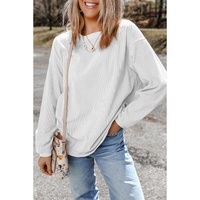 White Ribbed Corduroy Oversized Sweatshirt - S thumbnail