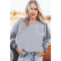 Light Grey Ribbed Corded Oversized Sweatshirt - L thumbnail