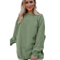 Green Ribbed Corded Oversized Sweatshirt - S thumbnail