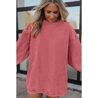 Strawberry Pink Ribbed Corded Oversized Sweatshirt - L thumbnail