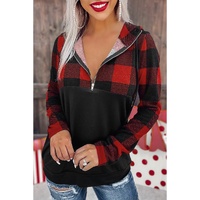Azura Exchange Buffalo Plaid Zip Pullover Hooded Top - M thumbnail