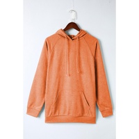 Orange Mineral Wash Kangaroo Pocket Drawstring Pullover Hoodie - M thumbnail