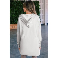 White Patchwork Side Pockets Oversized Henley Hoodie - L thumbnail
