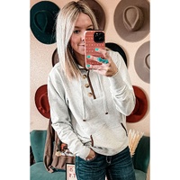 Beige Drawstring Kangaroo Pocket Henley Hoodie - S thumbnail