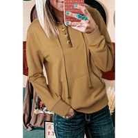 Khaki Drawstring Kangaroo Pocket Henley Hoodie - XL thumbnail