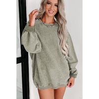 Green Solid Ribbed Knit Round Neck Pullover Sweatshirt - XL thumbnail