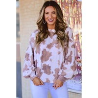 Azura Exchange Cow Spots Print Puff Sleeve Sweatshirt - M thumbnail