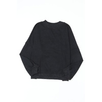 Black Drop Shoulder Crew Neck Pullover Sweatshirt - M thumbnail