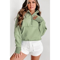 Smoke Green Fleece Lined Zip Up Stand Collar Thumbhole Sleeve Sweatshirt - 2XL thumbnail