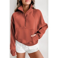 Flamingo Fleece Lined Zip Up Stand Collar Thumbhole Sleeve Sweatshirt - L thumbnail