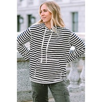 Stripe Kangaroo Pocket Drawstring Hoodie - L thumbnail
