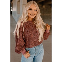 Azura Exchange Leopard Bubble Sleeve Pullover Sweatshirt - L thumbnail