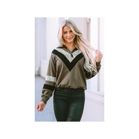 Azura Exchange Leopard Contrast Splicing Quarter Zip Sweatshirt - XL thumbnail