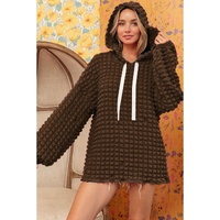 Dark Brown Bubble Textured Waffle Hoodie - M thumbnail