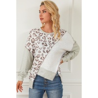 Asymmetrical Leopard Texture Splicing Loose Sweatshirt - S thumbnail