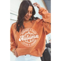 Orange Autumn Pumpkin Graphic Print Corded Oversized Sweatshirt - L thumbnail
