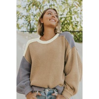 Multicolor Color Block Patchwork Baggy Sweater - S thumbnail