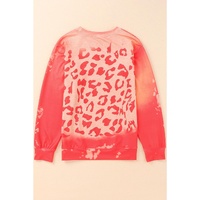 Pink FALL Leopard Print Long Sleeve Pullover Sweatshirt - M thumbnail