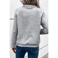 Light Grey Textured Knit Buttoned Kangaroo Pocket Sweatshirt - L thumbnail