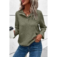 Laurel Green Textured Knit Buttoned Kangaroo Pocket Sweatshirt - M thumbnail