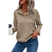 Pale Khaki Textured Knit Buttoned Kangaroo Pocket Sweatshirt - L thumbnail