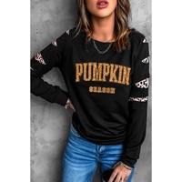 Black Leopard PUMPKIN SEASON Graphic Ripped Sleeve Sweatshirt - S thumbnail