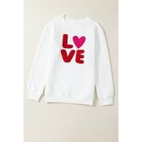 White LOVE Chenille Embroidered Cable Knit Pullover Sweatshirt - 2XL thumbnail