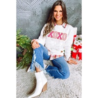 White XOXO Glitter Chenille Cable Knit Pullover Sweatshirt - 2XL thumbnail