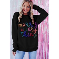 Black Merry Every Thing Glitter Slogan Sweatshirt - L thumbnail