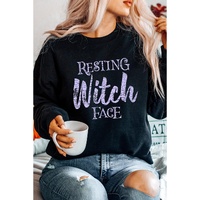 Black RESTING Witch FACE Graphic Pullover Sweatshirt - XL thumbnail