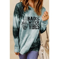 Gray Tie Dye BAD WITCH VIBES Graphic Long Sleeve Top - M thumbnail