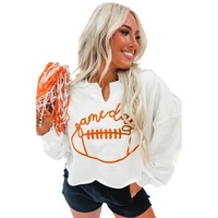 Bright White Game Day Lettering Rugby Notched Neck Sweatshirt - XL thumbnail