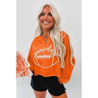 Orange Game Day Lettering Rugby Notched Neck Sweatshirt - M thumbnail