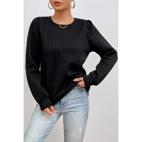 Black Cable Textured Puff Sleeve Sweatshirt - XL thumbnail
