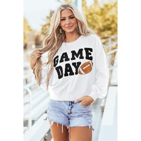 White GAME DAY Graphic Varsity Pullover Sweatshirt - M thumbnail