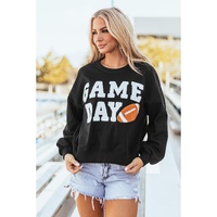 Black GAME DAY Graphic Varsity Pullover Sweatshirt - S thumbnail