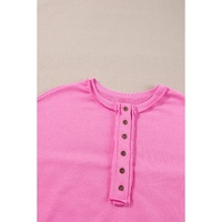 Bonbon Sequin Patchwork High Low Hem Henley Sweatshirt - L thumbnail