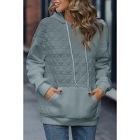 Light Grey Drop Shoulder Quilted Patchwork Kangaroo Pocket Hoodie - L thumbnail