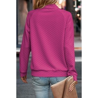 Rose Quilted Buttoned Neckline Stand Neck Pullover Sweatshirt - S thumbnail