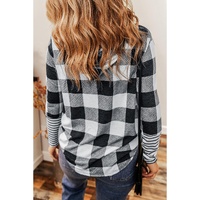 Multicolour Plaid Striped Patchwork Drawstring Hoodie - S thumbnail