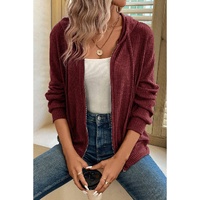 Red Dahlia Ribbed Zip Up Front Drawstring Hoodie - L thumbnail