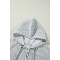 Light Grey Solid Color Fleece Lined Zip up Hoodie - 2XL thumbnail
