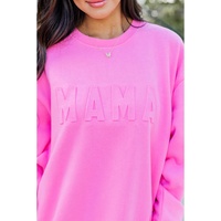 Bright Pink MAMA Letter Embossed Casual Sweatshirt - S thumbnail