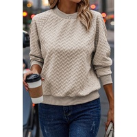 Beige Solid Textured Raglan Sleeve Pullover Sweatshirt - XL thumbnail