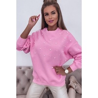 Bonbon Pearl Detail Ribbed Crew Neck Sweatshirt - L thumbnail
